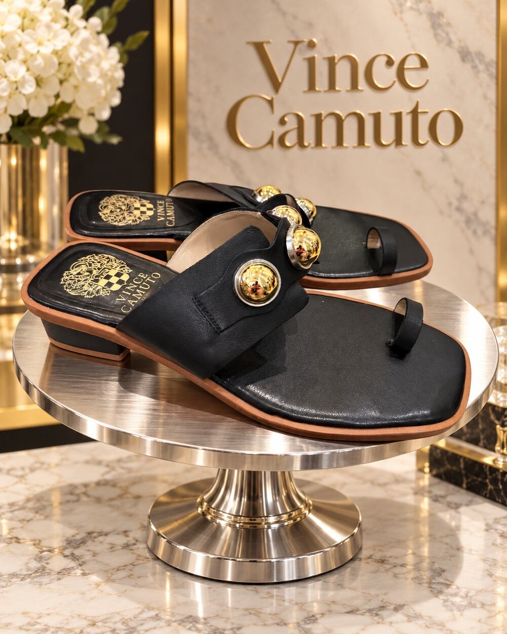 Vince Camuto Yevinny Black Leather Toe Ring Sandals Women’s 7M